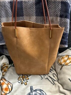 Antik Kraft vegan leather Tan Tote with Brown Straps and Gold Accents